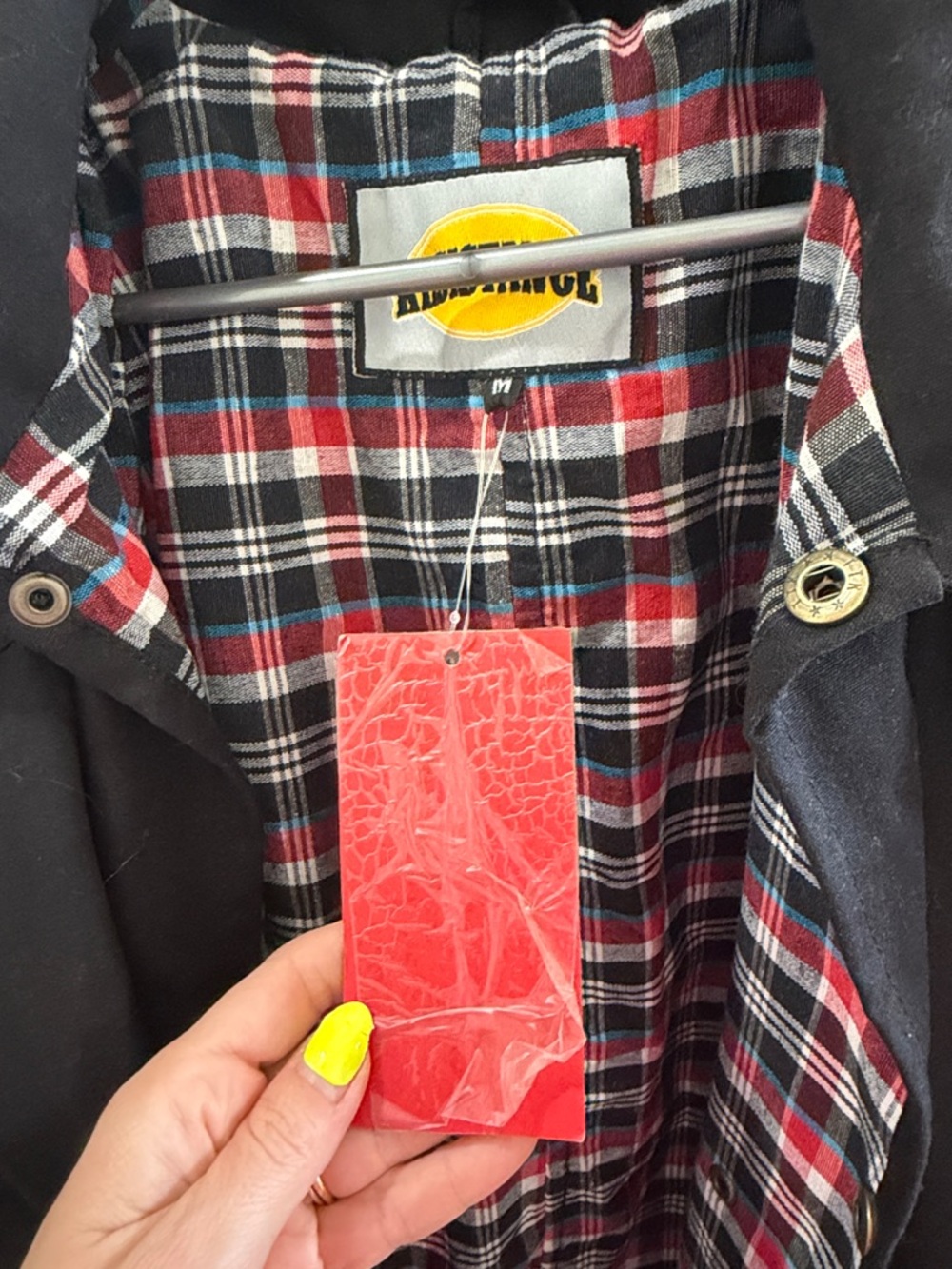 Men’s Black Trench Coat with Red Plaid Lining Medium NWT - Picture 3 of 10